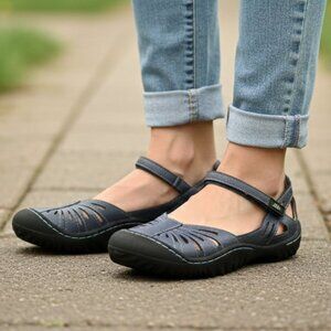 JBU by Jambu Sporty Mary Jane Flats Sandals Slate Blue Velcro Strap Womens sz 8M